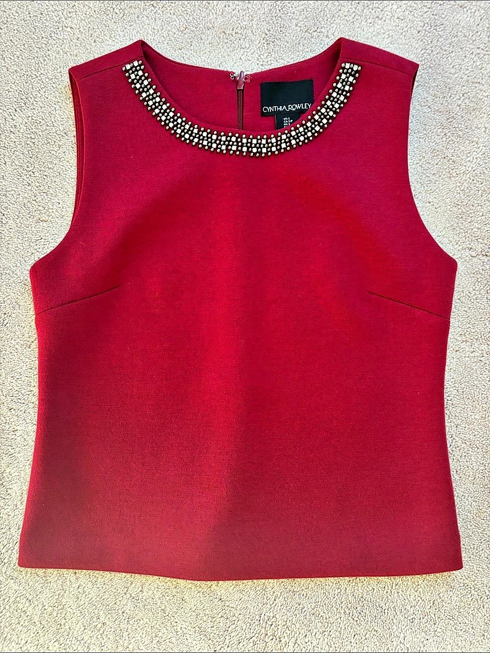 Cynthia Rowley Beaded Neckline Top in Red Size Small